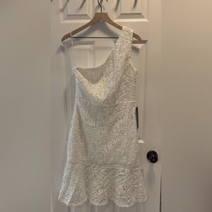 Azazie Lace One Shoulder Midi Dress NWT